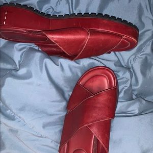 Cole Haan Deep Red Platform Sandals Size 7 Leather
